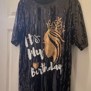 Sequin Birthday T-Shirt - Black and Gold